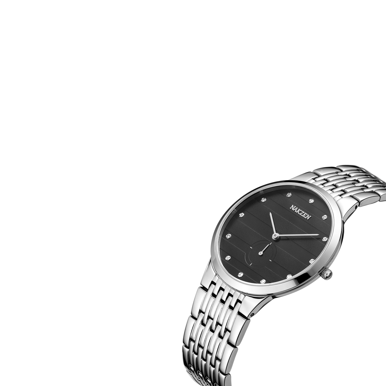  NAKZEN ダイヤモンドデザイン日本クォーツメンズ腕時計ブラックスリムステンレス鋼時計SS4036G-1  