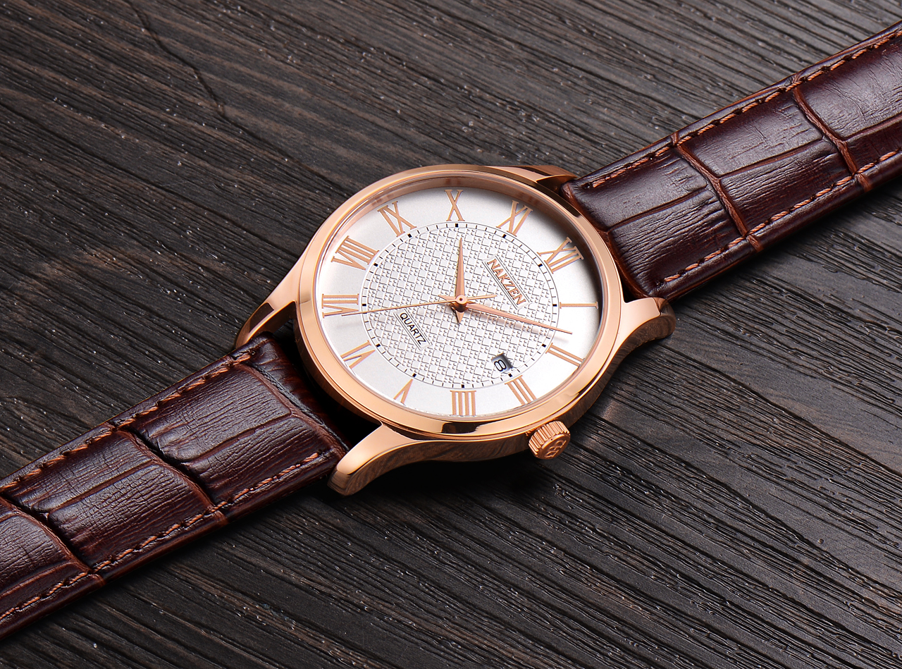  NAKZEN Men's Watches Business Casual JAPAN Quartz Waterproof Wrist Watch with Golden Brown Leather Band SL4043GREBN-7N0  