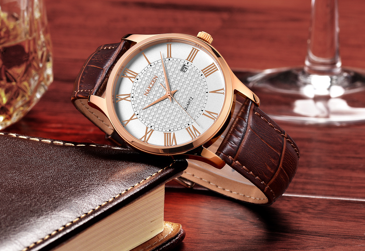 NAKZEN Men's Watches Business Casual JAPAN Quartz Waterproof Wrist Watch with Golden Brown Leather Band SL4043GREBN-7N0  