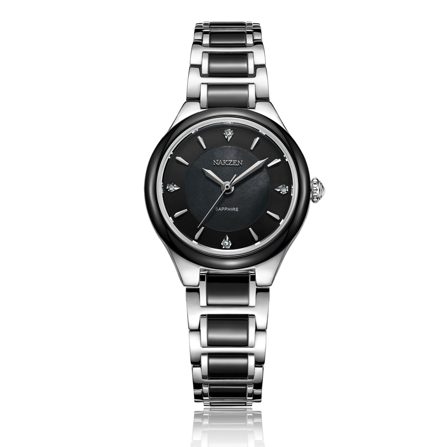 Women Watches NAKZEN Fashion Quartz Watch Ceramic Stainless Steel Bracelet Strap Black Dial Wrist Watches SC4046L-BK-1