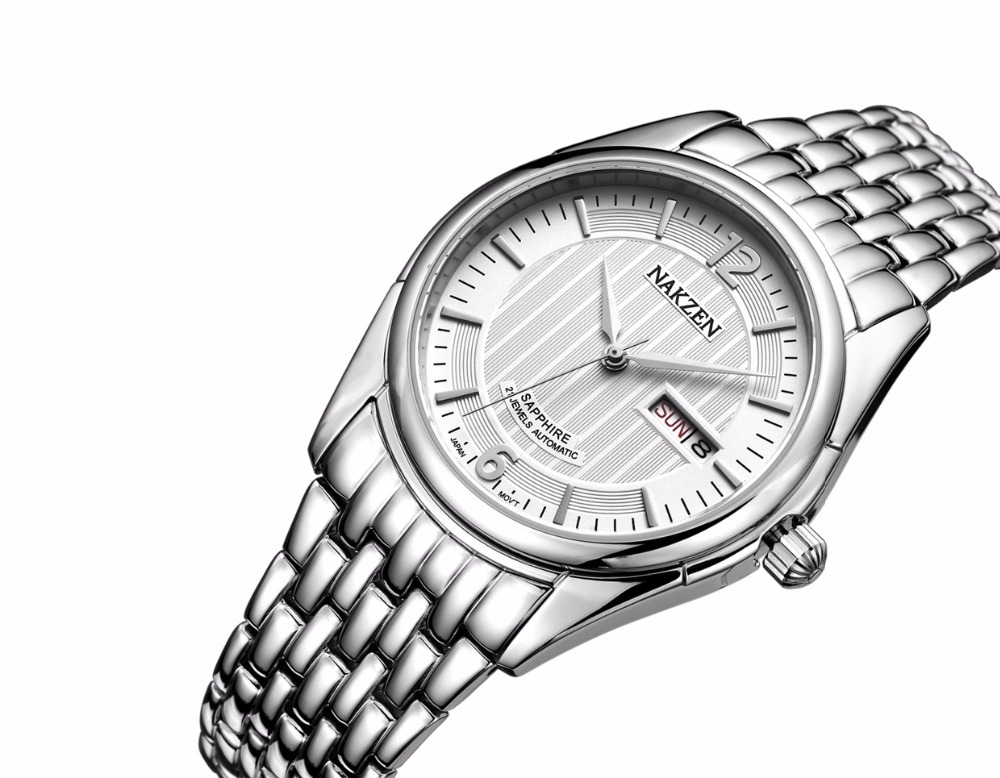 NAKZEN Mens Automatic Mechanical Watches Men Top Brand Luxury Business Waterproof Stainless Steel Male Clock